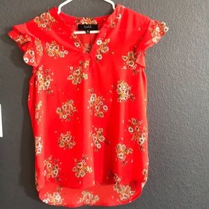 Red orange floral top